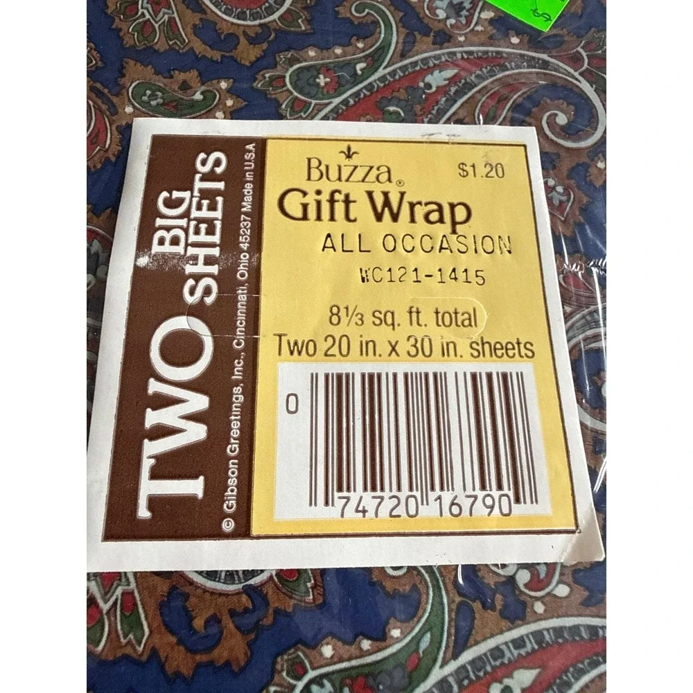 Buzza Gift‎ Wrap Paper Blue Boho All Occasion 2 Sheet Set NIP Retro Junk Journal